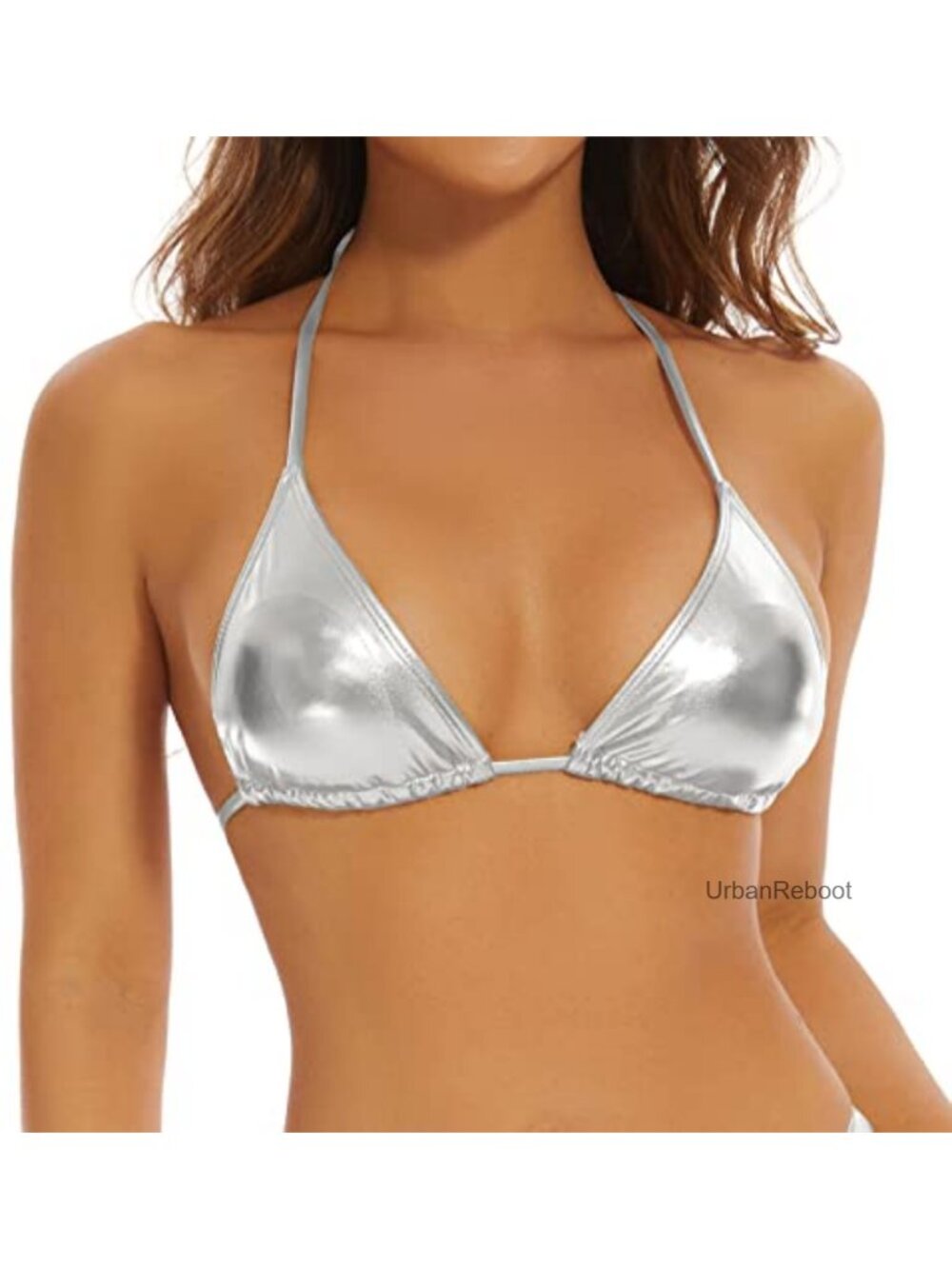 Metallic Crop Top Triangle Halter Neck Bikini Rave Festival Bra